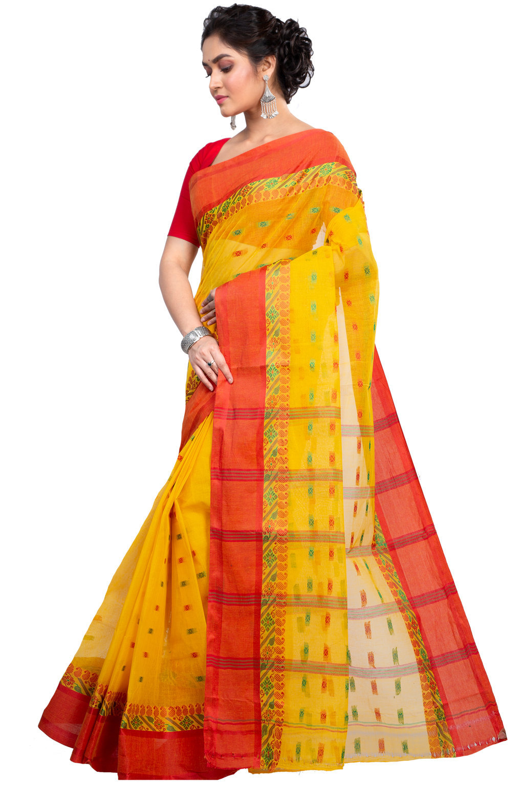 Yellow Pure Cotton ToraPar Tant Saree (878)